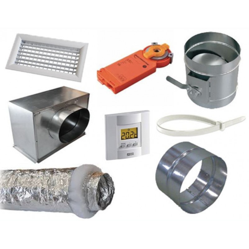 Ensemble aéraulique latéral 200 mm ouate 400x150 thermostat + servomoteur